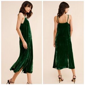 Rujuta Sheth Diana Velvet Midi Slip Dress in Emerald | Small